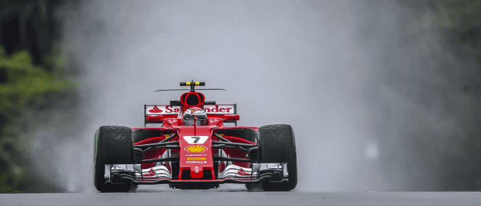 An F1 car racing on the track