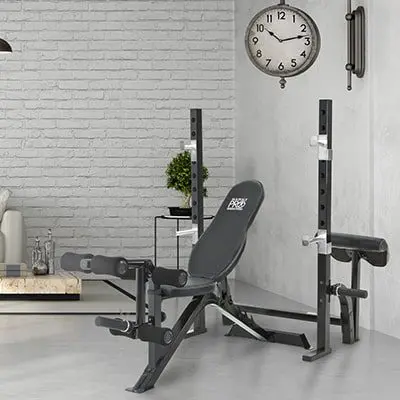 a marcy weight bench in a home setting