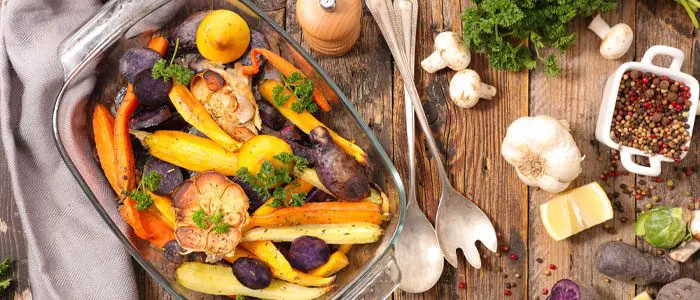 cassarole dish of root vegetables