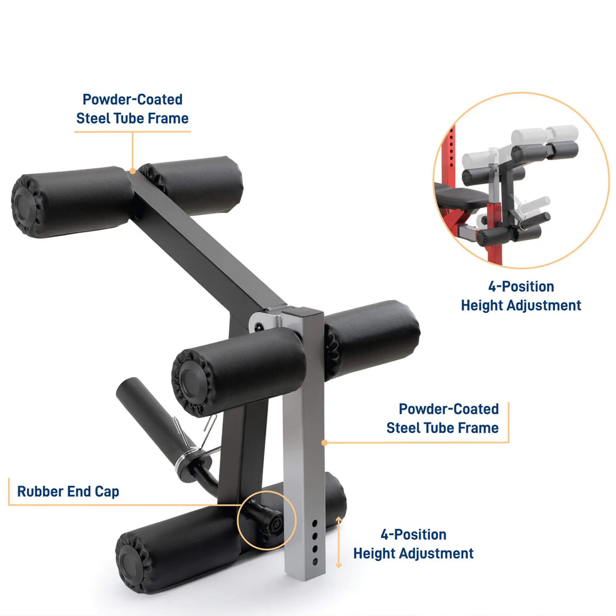 Adjustable 4-position leg developer attachment for weight bench