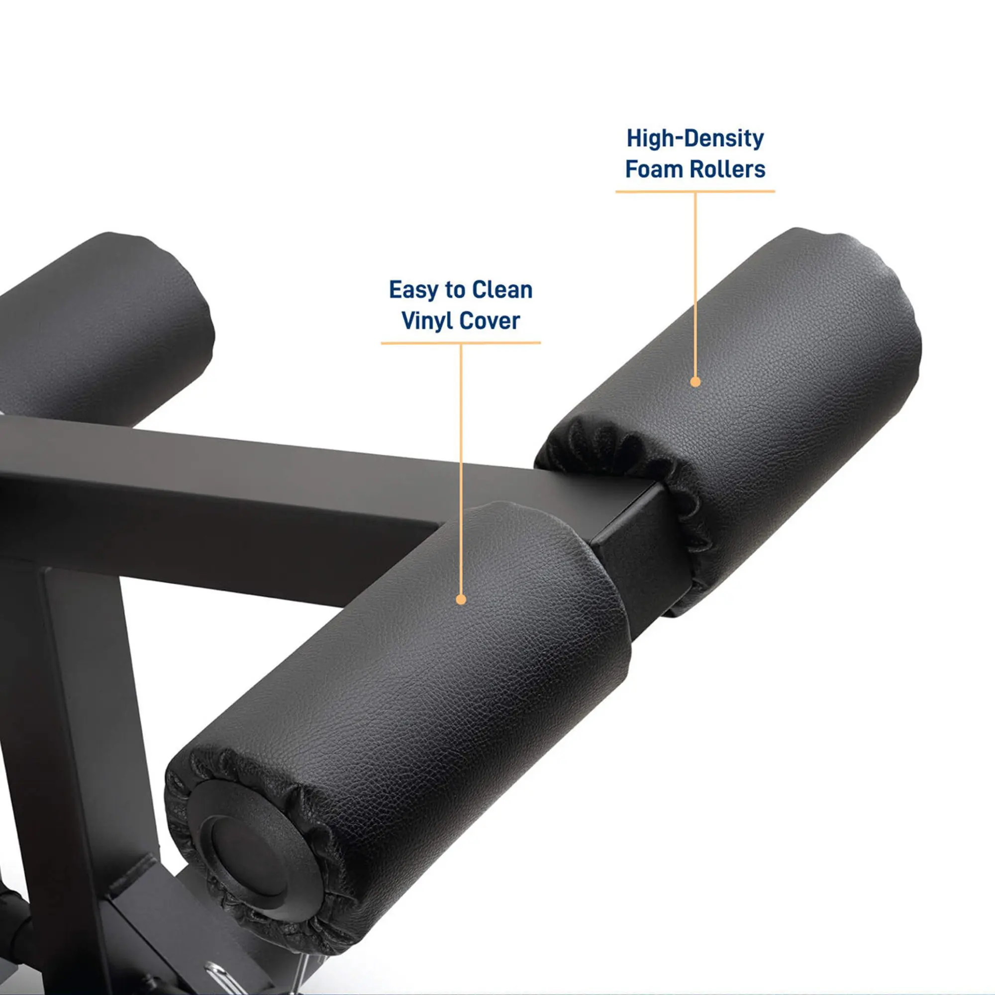 Vinyl-covered high-density foam rollers on leg developer attachment