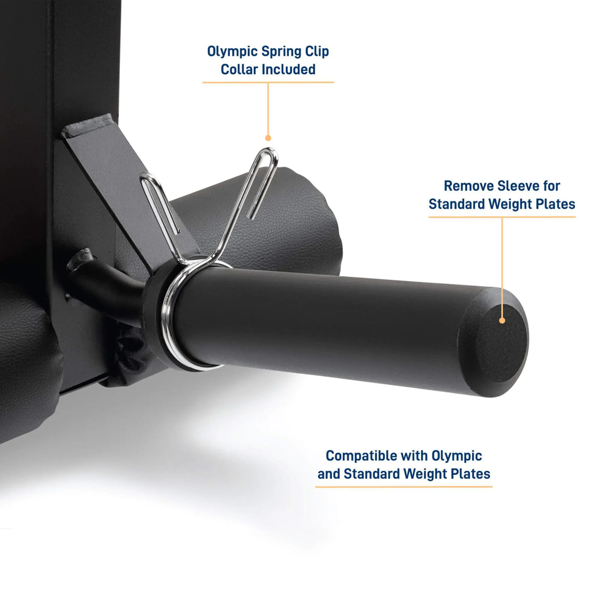Removable Olympic sleeve for standard and Olympic weight plates