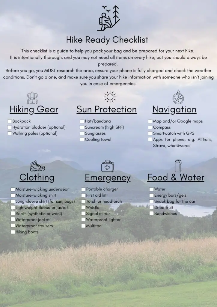 a list of things uou need for hiking