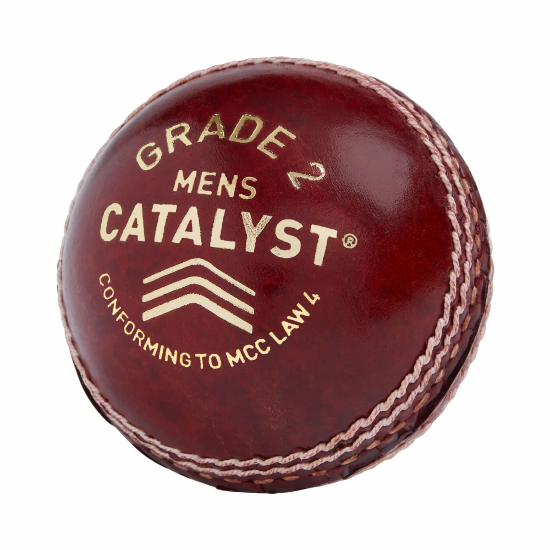 Red cricket ball with branding