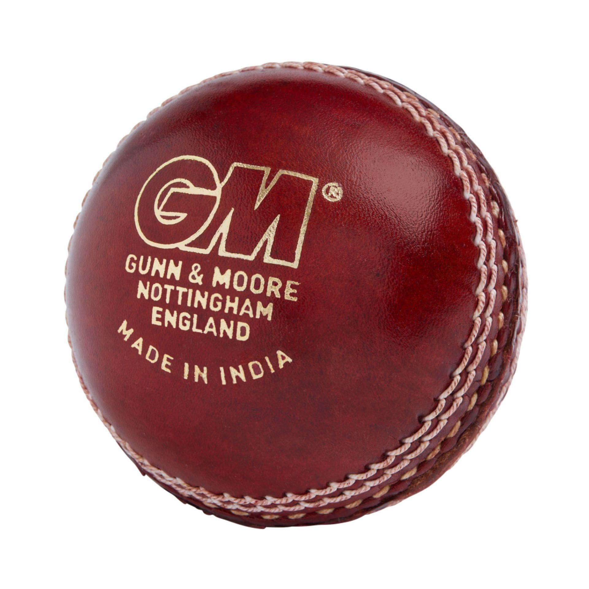 Red cricket ball with branding