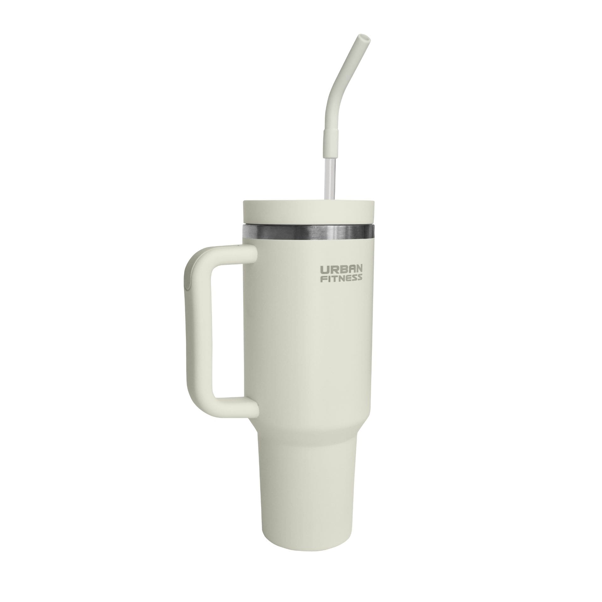 White insulated mug with straw